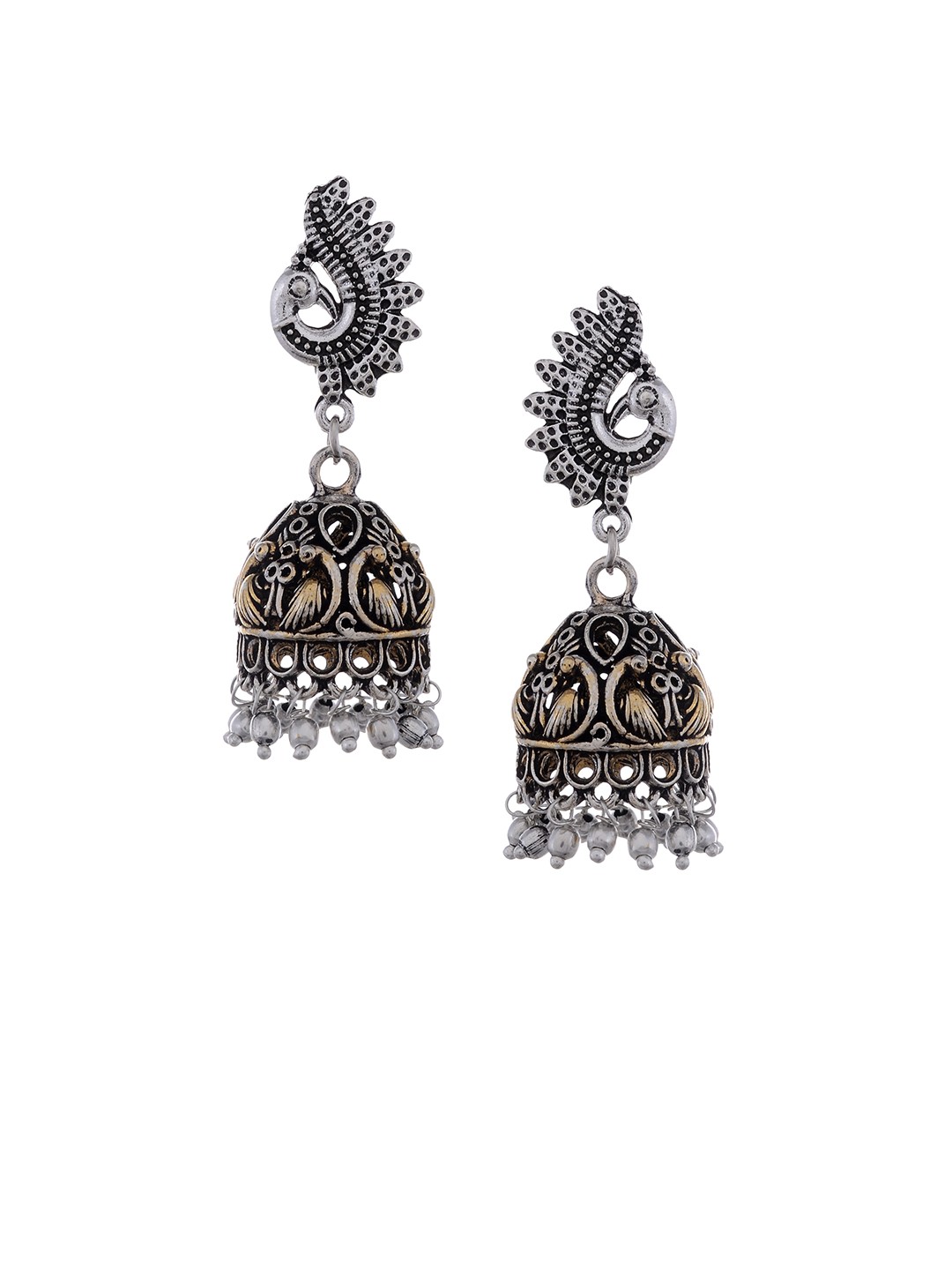 

Silvermerc Designs Silver-Plated & White Oxidised Circular Jhumkas