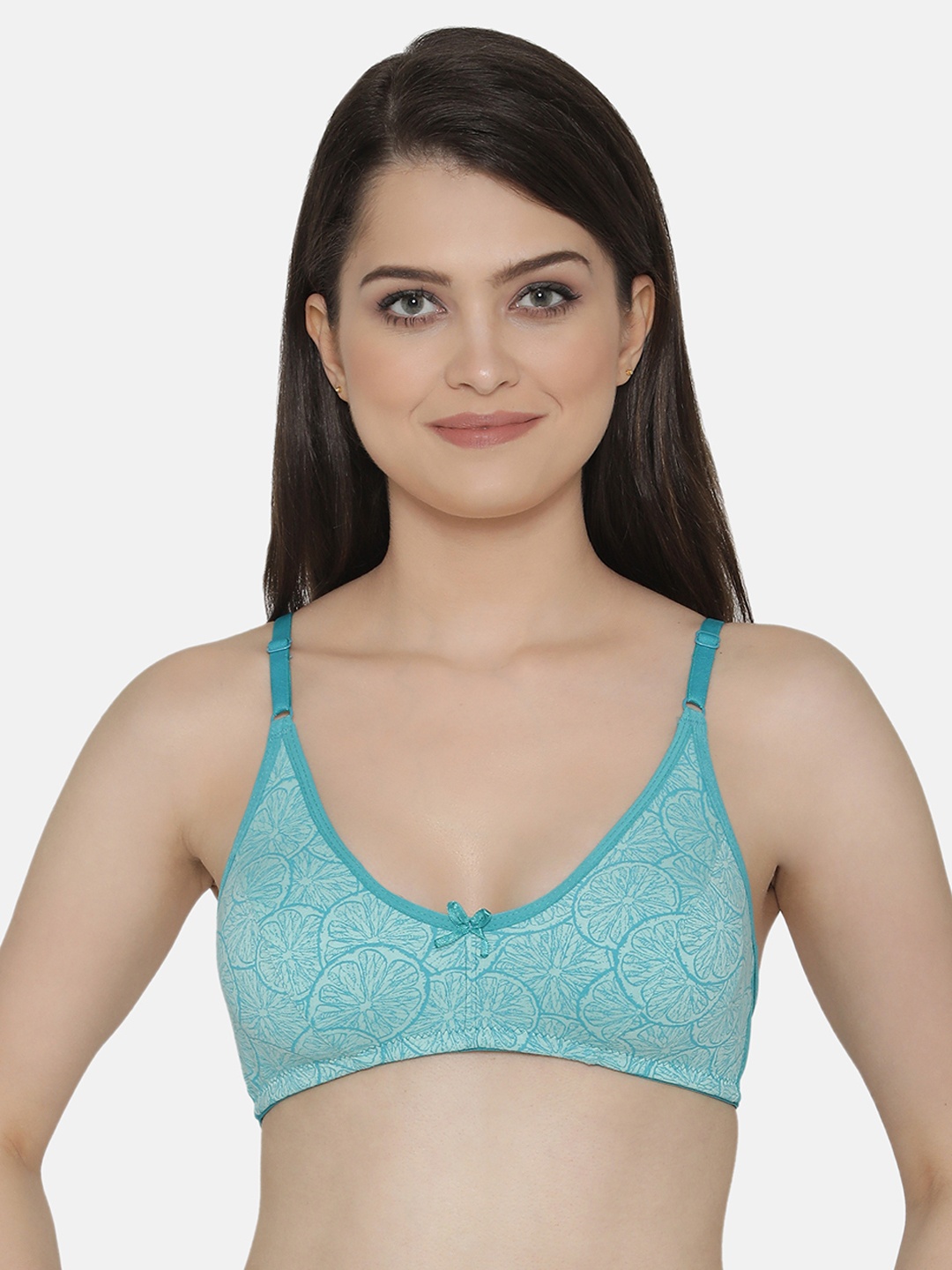 Clovia Cotton Non-Padded Non-Wired Printed Bra, Blue