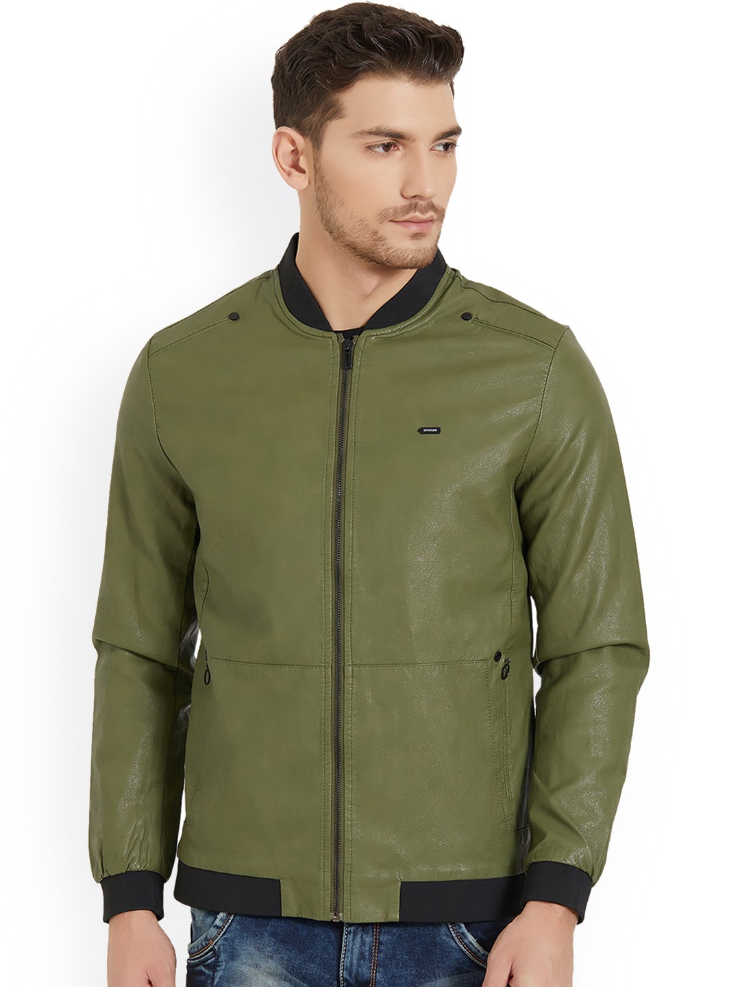 

Status Quo Men Olive Green Solid Lightweight Bomber