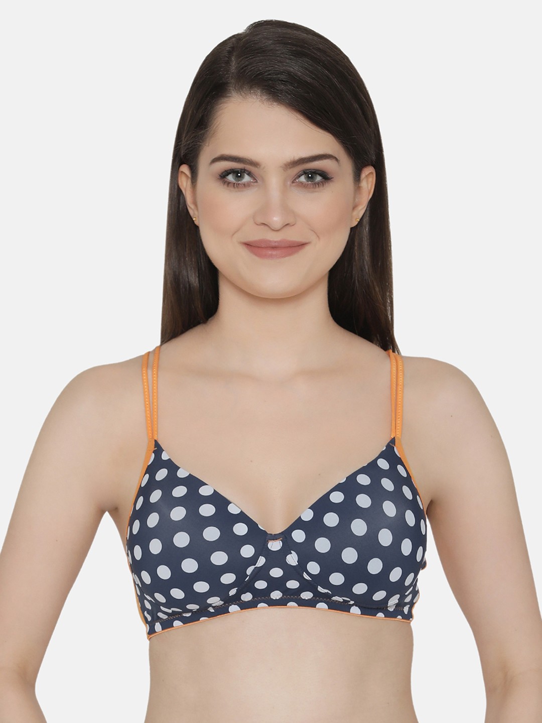 

Clovia Padded Non-Wired Polka Print T-Shirt Bra, Navy blue