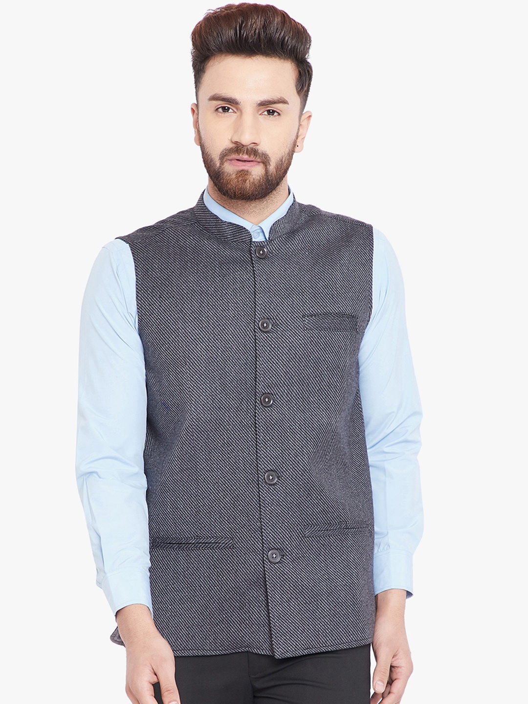 

even Men Grey Solid Nehru Jacket
