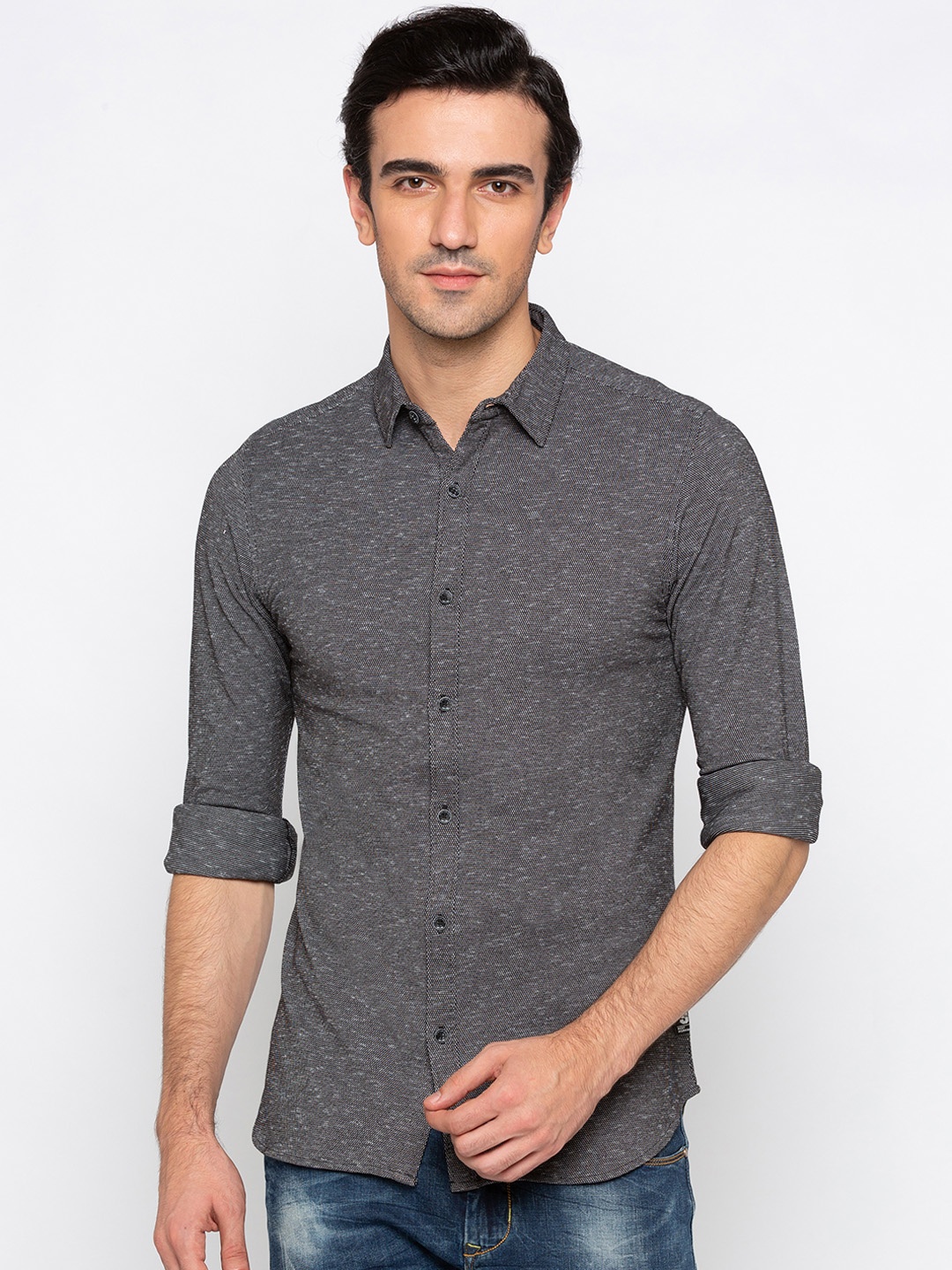 

Status Quo Men Grey Slim Fit Self Design Casual Shirt