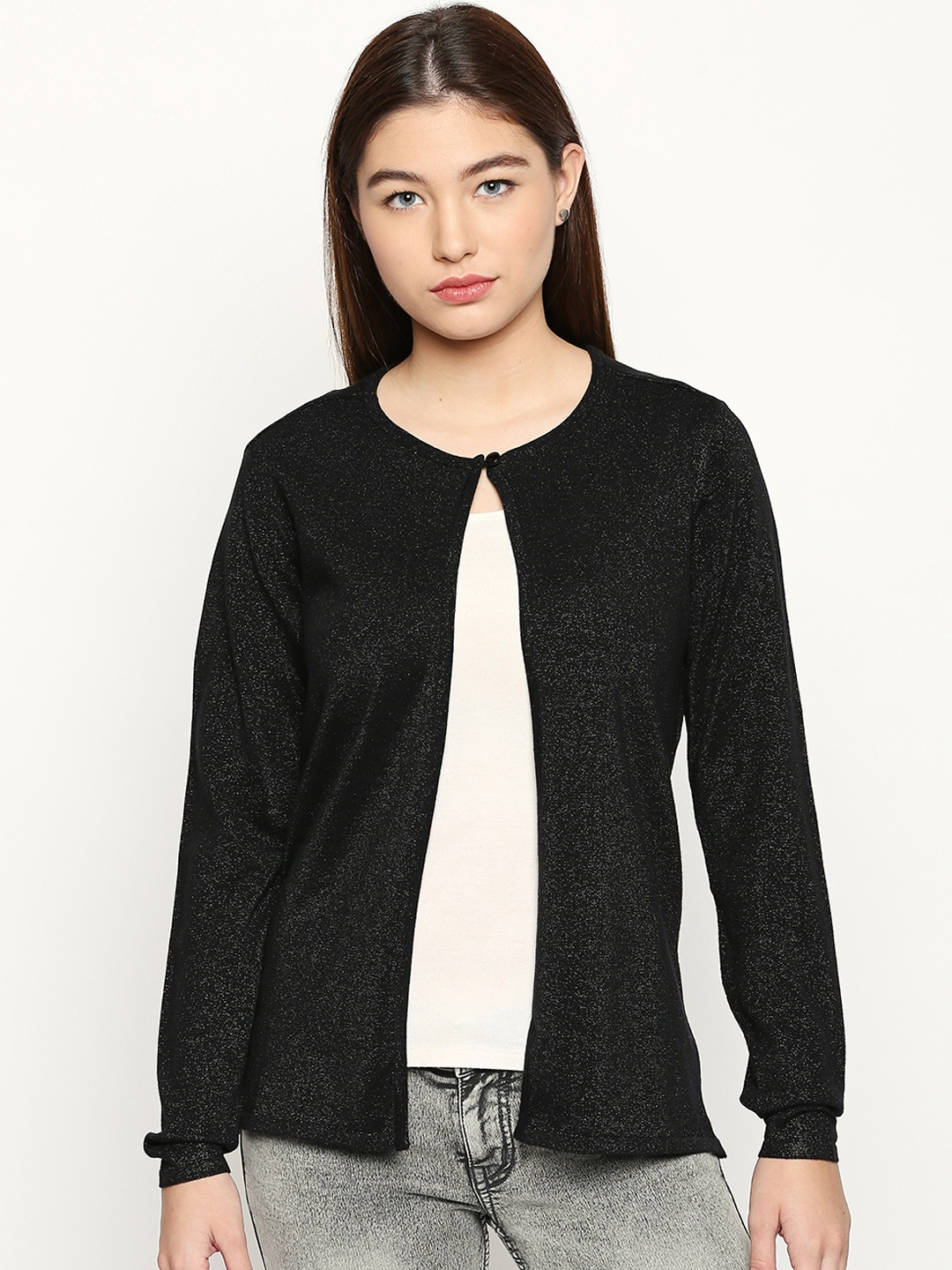 

Annabelle by Pantaloons Black Solid Open Front Shrug