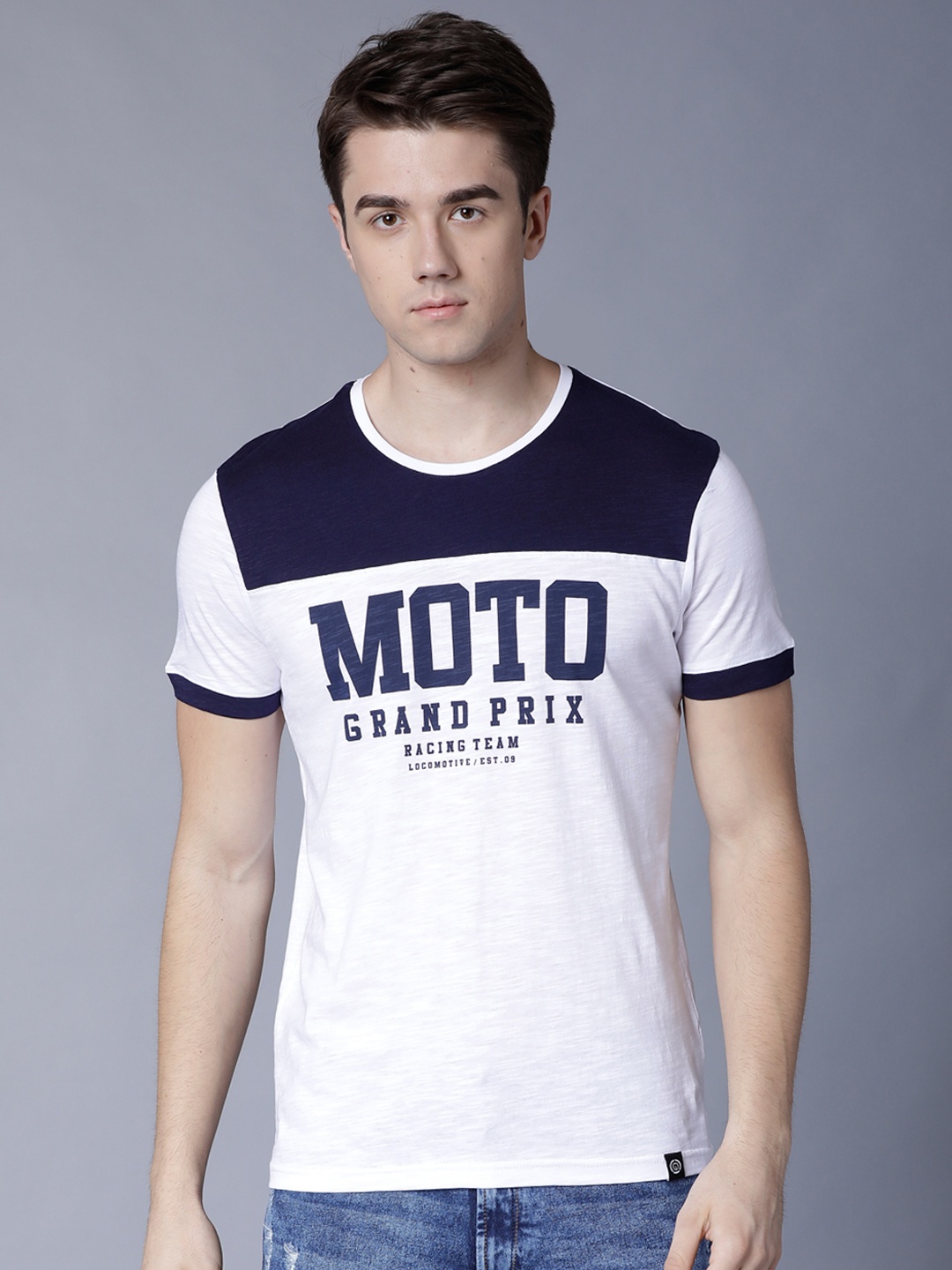 LOCOMOTIVE Men White Printed Round Neck T-shirt