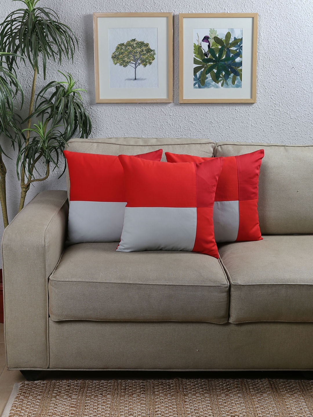 

House This Red Set of 3 Colourblocked Square Cushion Covers