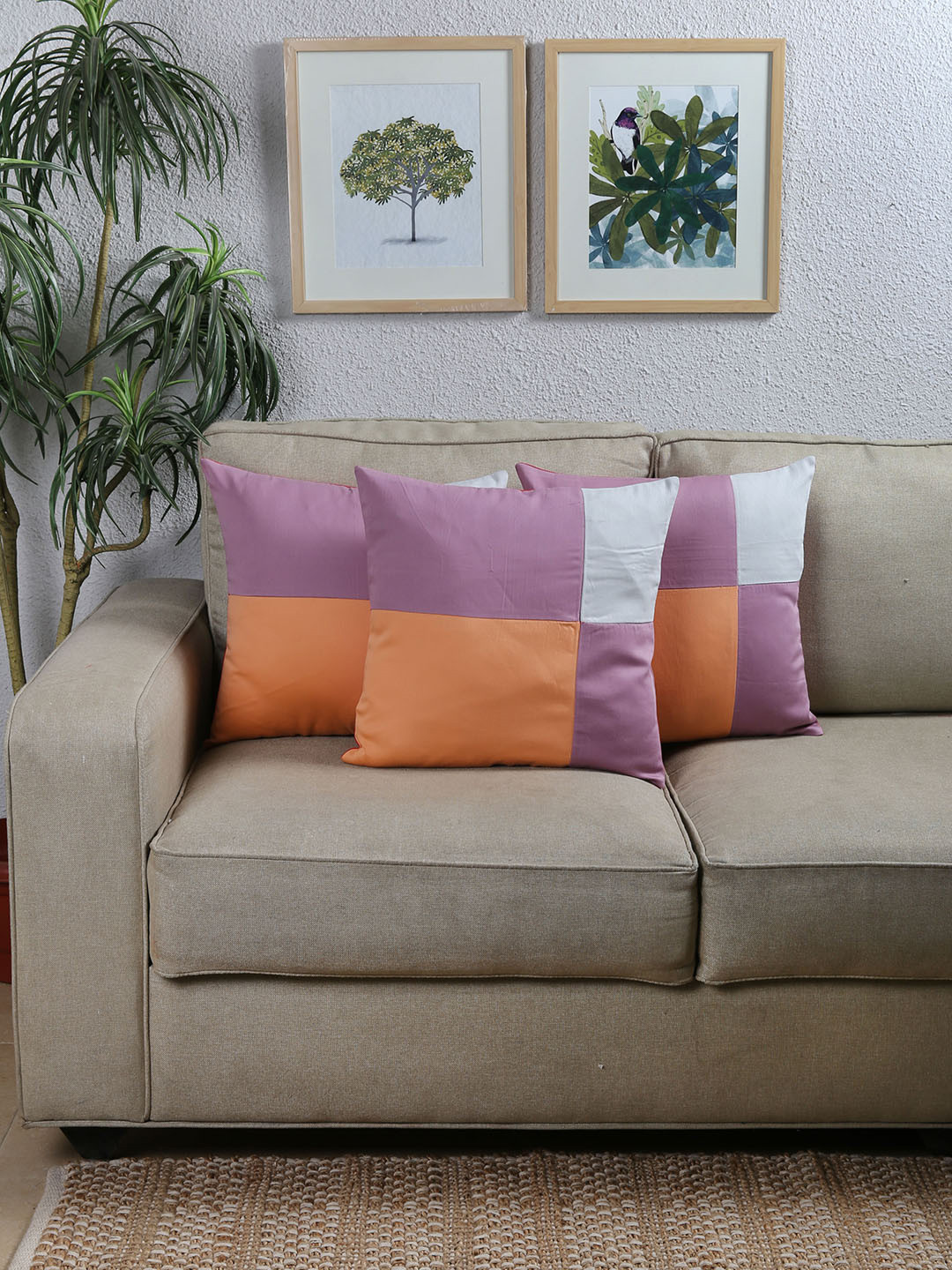 

House This Purple Set of 3 Colourblocked Square Cushion Covers
