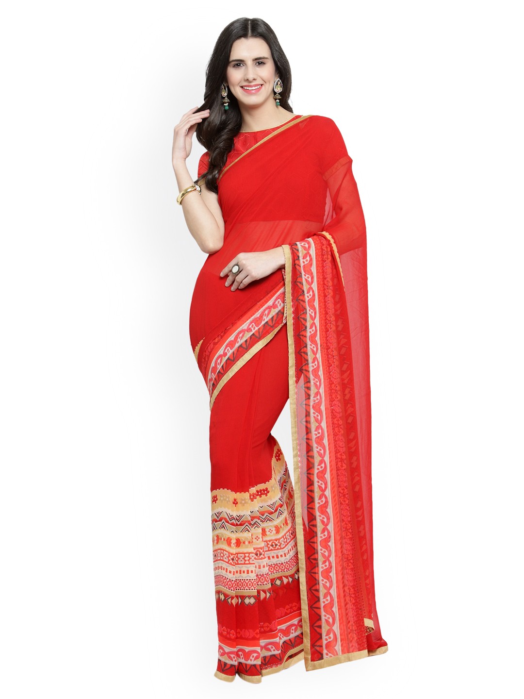 

Shaily Red Printed Pure Georgette Saree