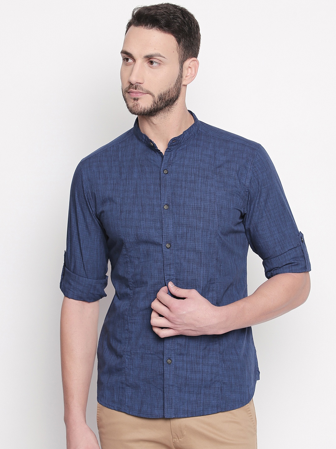 

Spiritus by pantaloons Men Blue Regular Fit Self Design Casual Shirt
