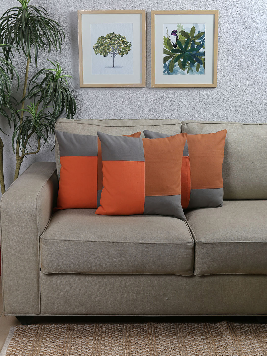 

House This Orange Set of 3 Geometric Square Cushion Covers