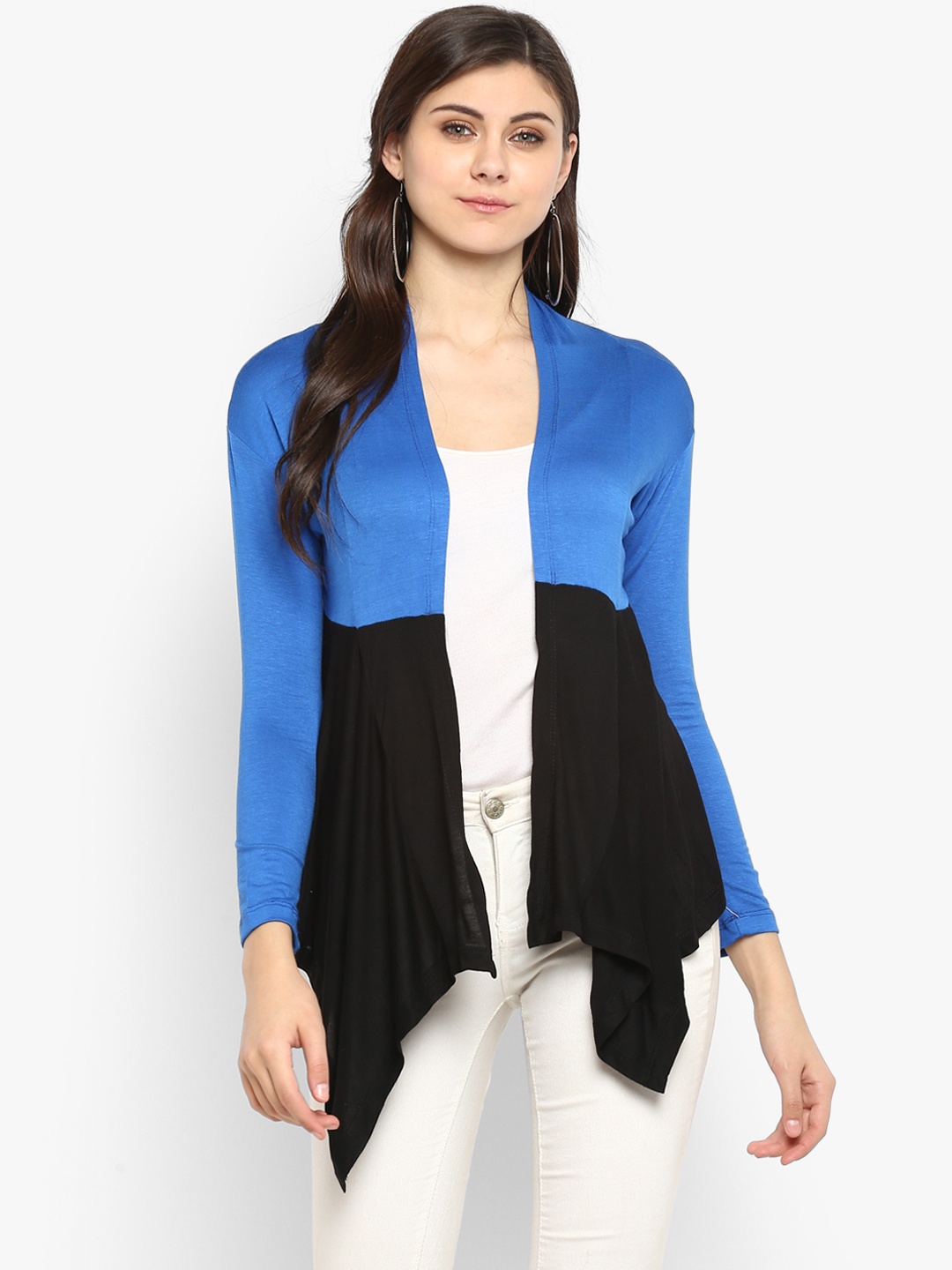 

PURYS Blue & Black Colourblocked Waterfall Shrug