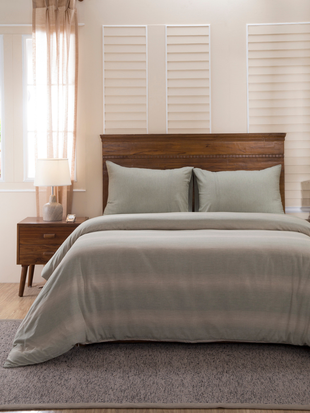 

MASPAR Green & Beige Striped 400 TC Egyptian Cotton Double Bed Cover with 2 Pillow Covers