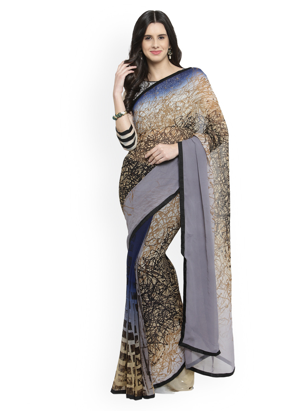 

Shaily Grey Printed Pure Georgette Saree