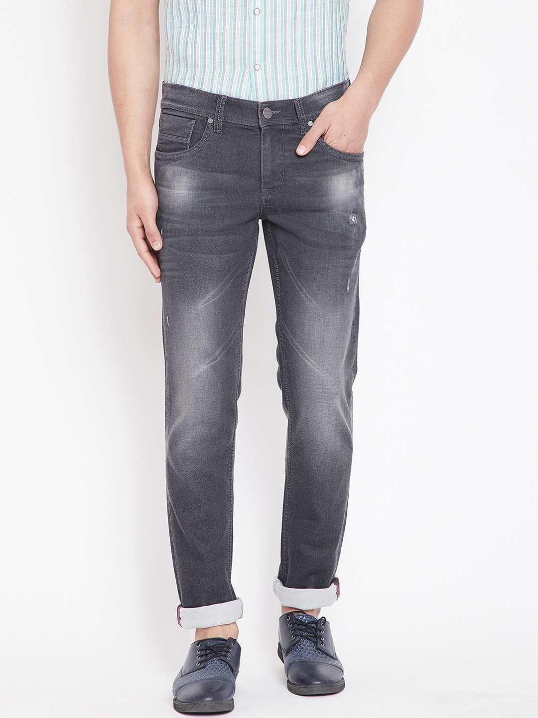 

Canary London Men Grey & Black Smart Skinny Fit Low-Rise Low Distress Jeans