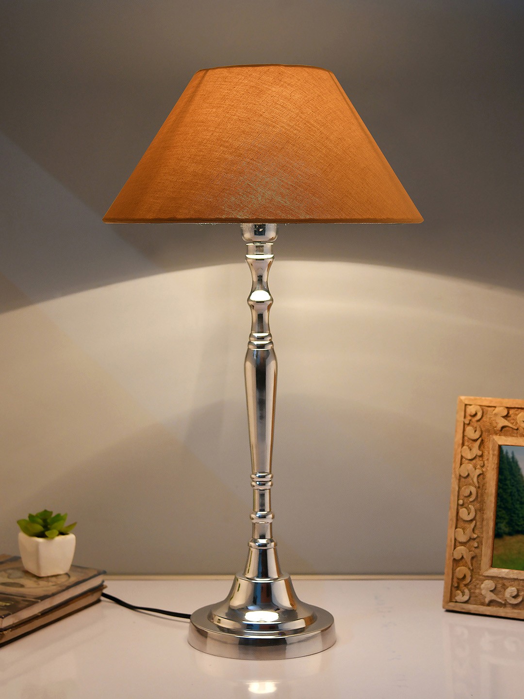 

Homesake Silver-Toned & Beige Solid Bedside Standard Table Lamp