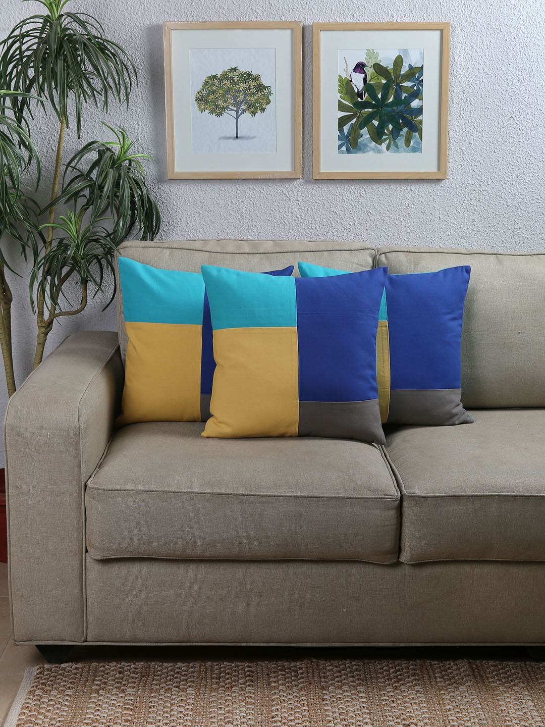 

House This Blue Set of 3 Geometric Square Cushion Covers