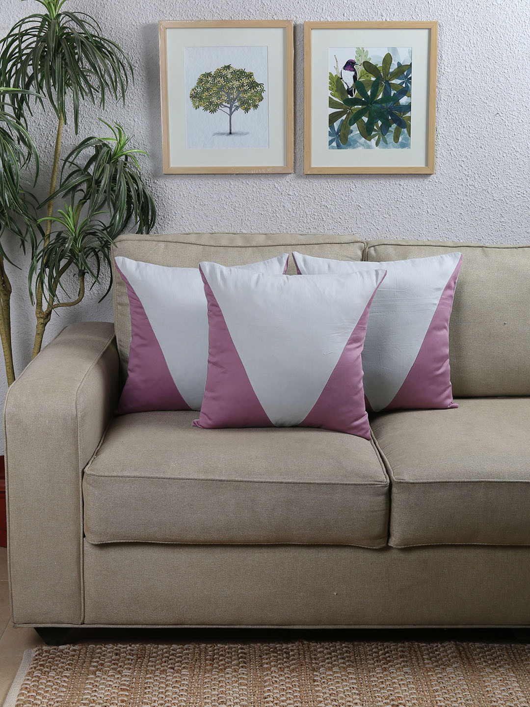 

House This Grey Set of 3 Colourblocked Square Cushion Covers