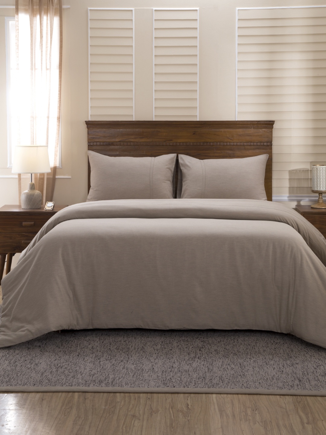 

MASPAR Beige 300 TC Egyptian Cotton Double Bed Duvet Cover with 2 Pillow Covers