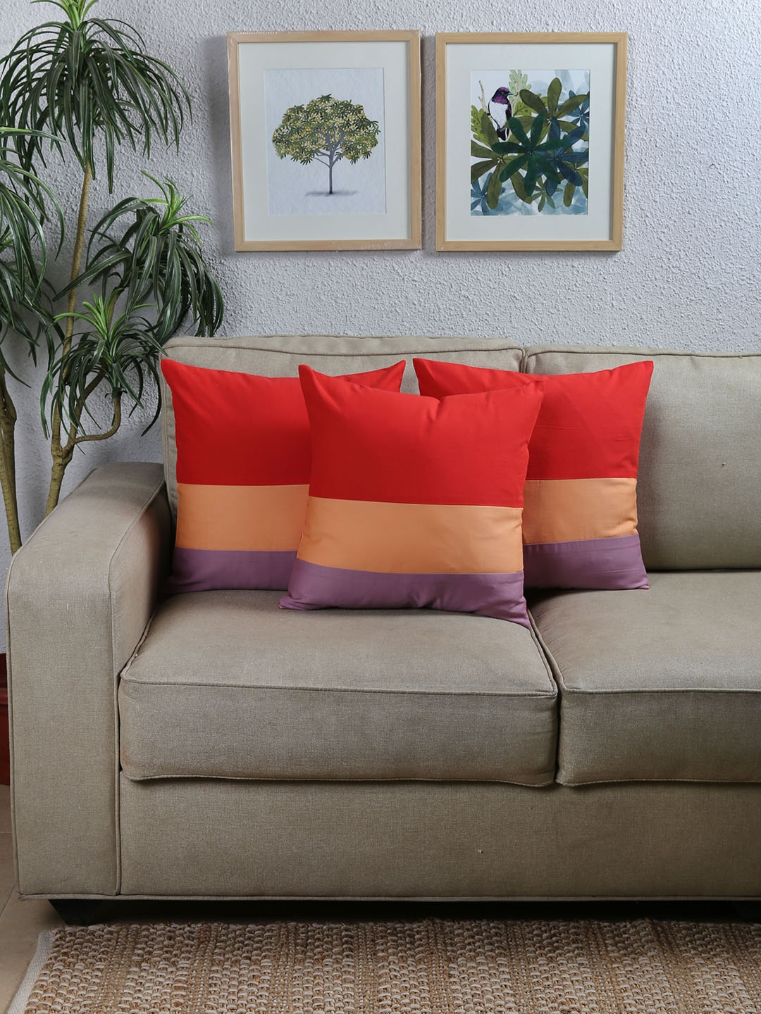 

House This Multicoloured Set of 3 Striped Square Cushion Covers, Multi