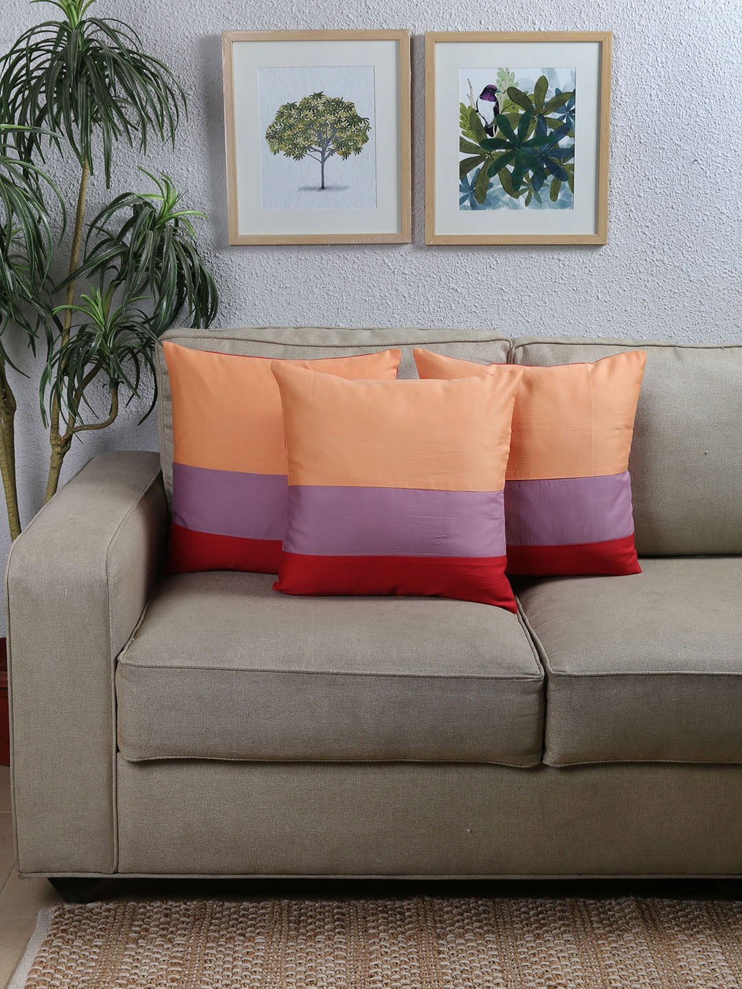 

House This Orange Set of 3 Colourblocked Square Cushion Covers