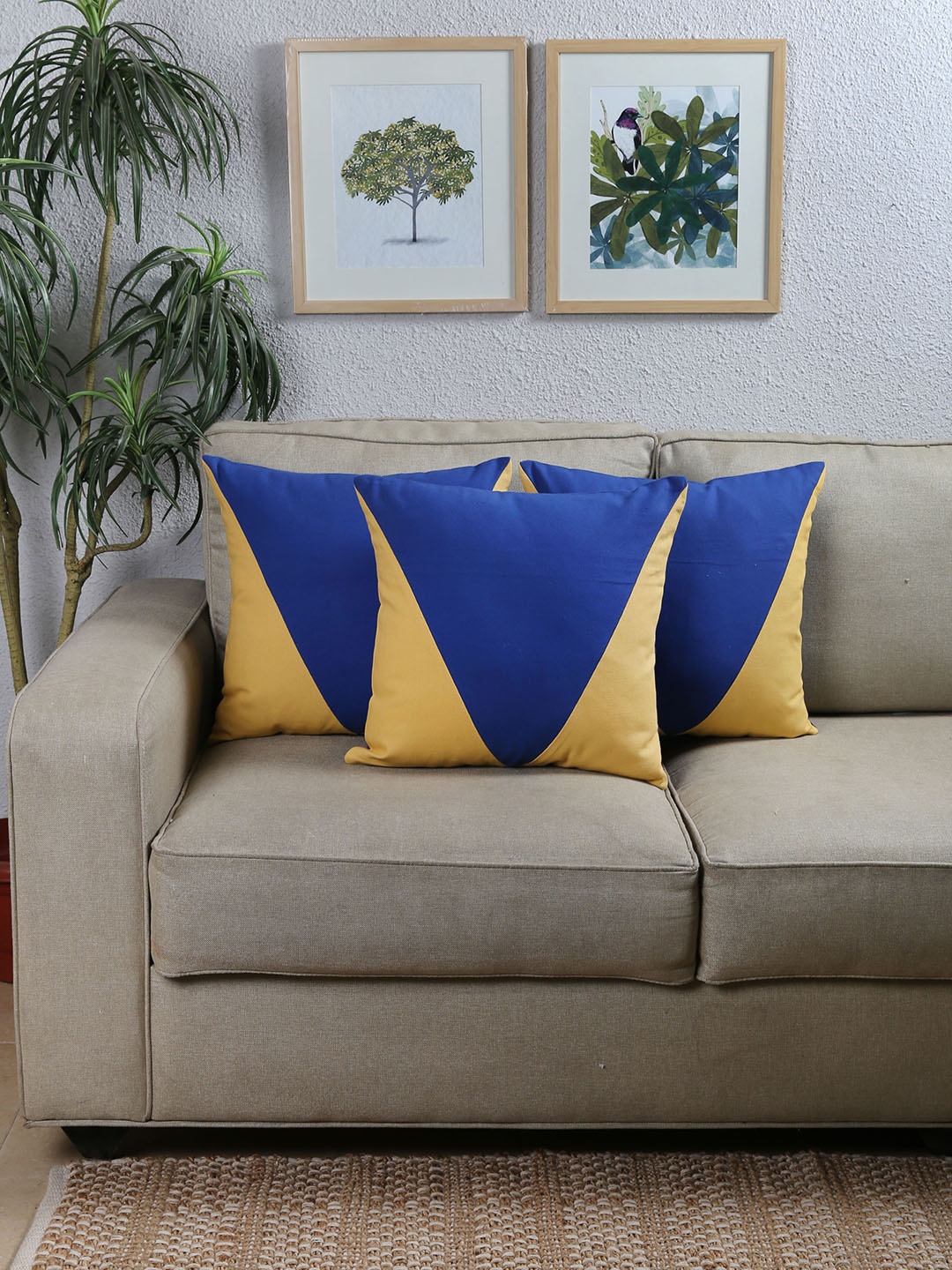 

House This Blue Set of 3 Colourblocked Square Cushion Covers