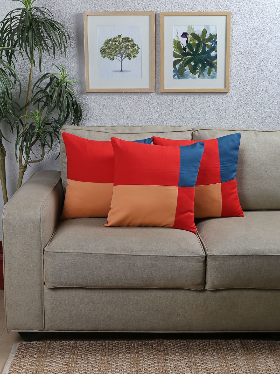 

House This Multicoloured Set of 3 Geometric Square Cushion Covers, Multi