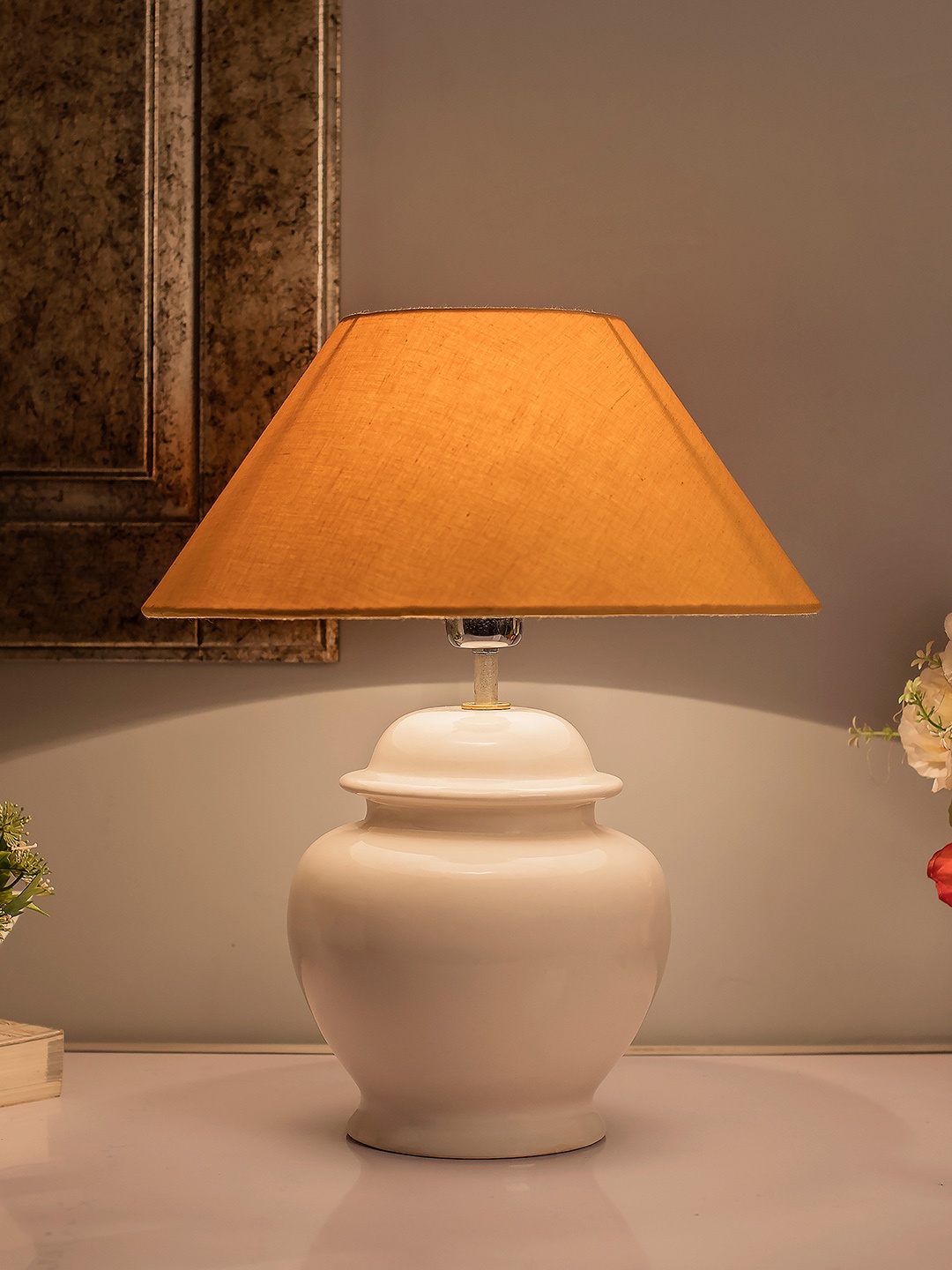 Homesake White Solid Handcrafted Bedside Standard Table Lamp with Shade