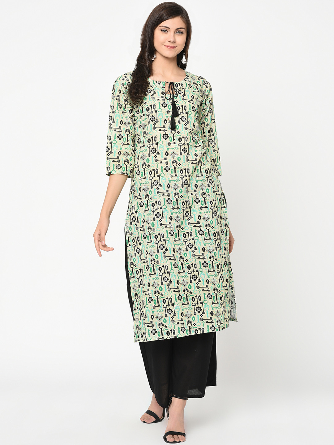 

ZIYAA Women Green & Black Printed Straight Kurta