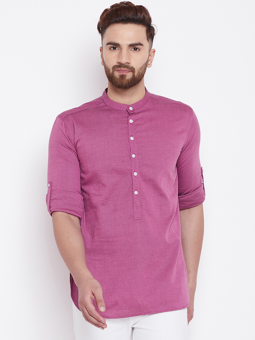 

even Men Pink Solid Straight Kurta