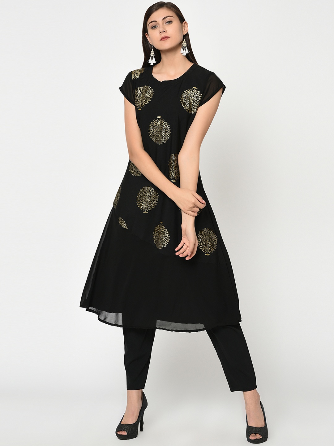 

ZIYAA Women Black Printed A-Line Kurta