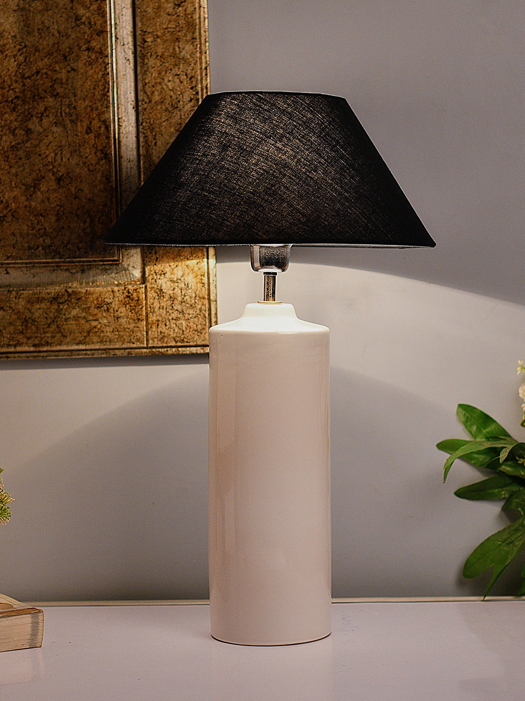 

Homesake White & Black Colourblocked Bedside Standard Table Lamp with Shade