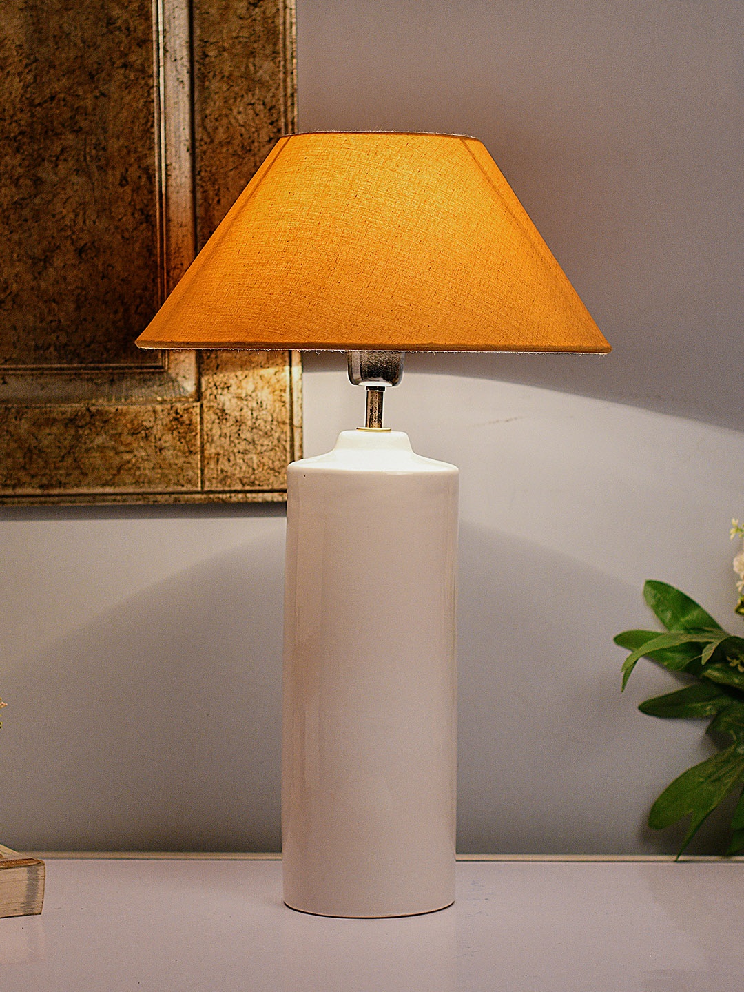 

Homesake White & Beige Colourblocked Ceramic Handcrafted Table Lamp with Shade
