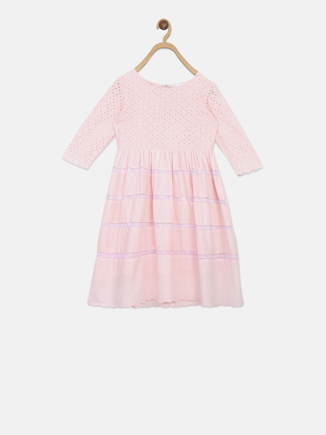 

ELLE Girls Pink Self Design Fit and Flare Dress