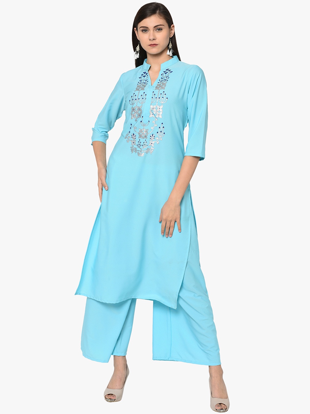 

ZIYAA Women Blue Printed Kurti with Palazzos