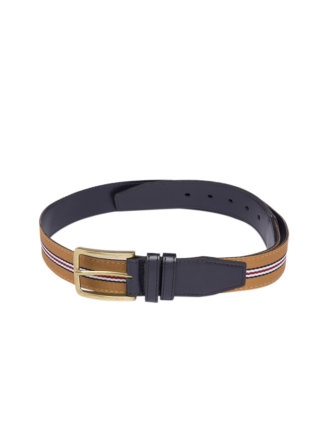 

Globus Men Navy Blue & Tan Brown Striped Belt