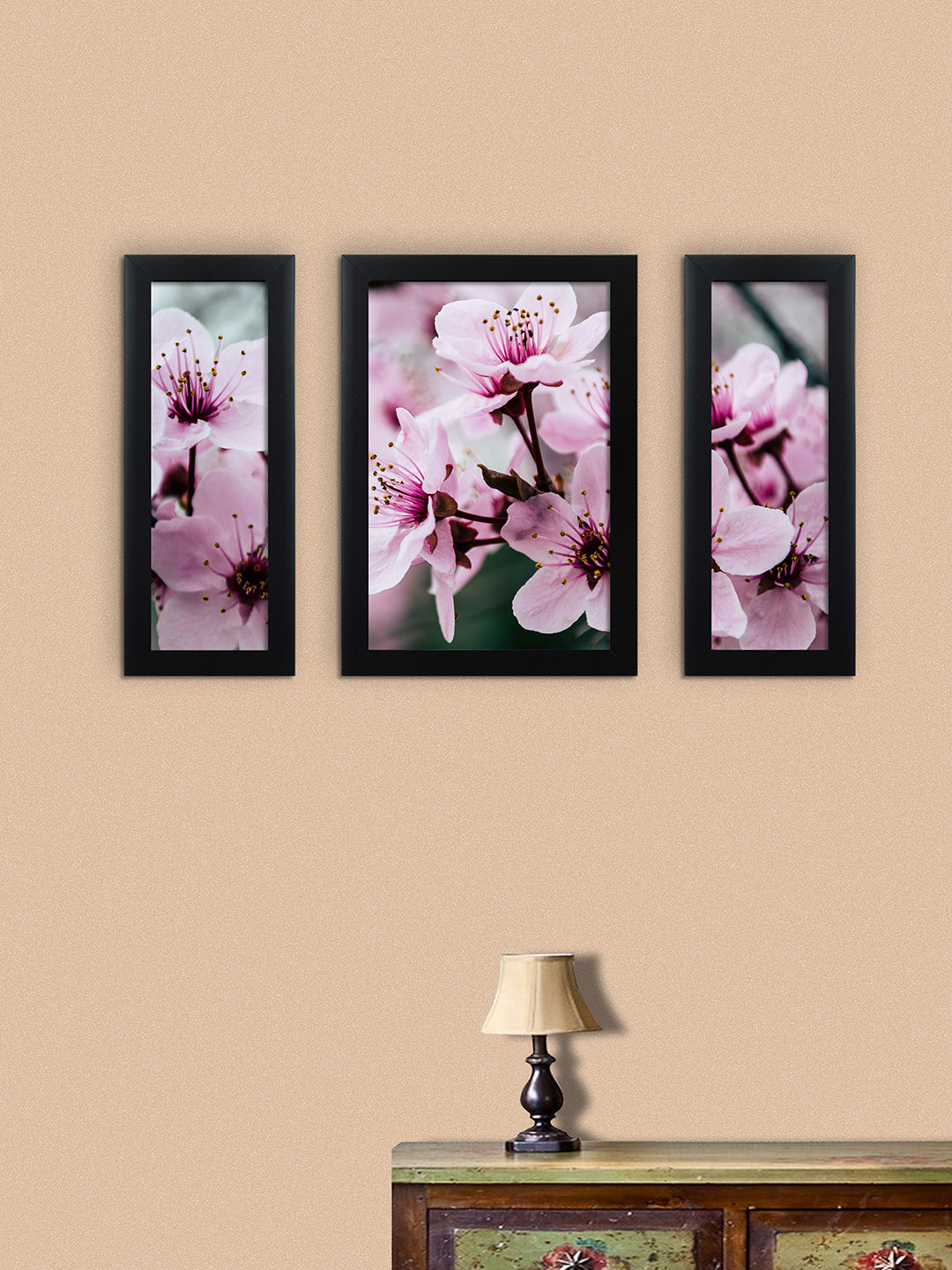 

nest ART Set Of 3 Pink & Green Synthetic Wood Flowers Wall Art