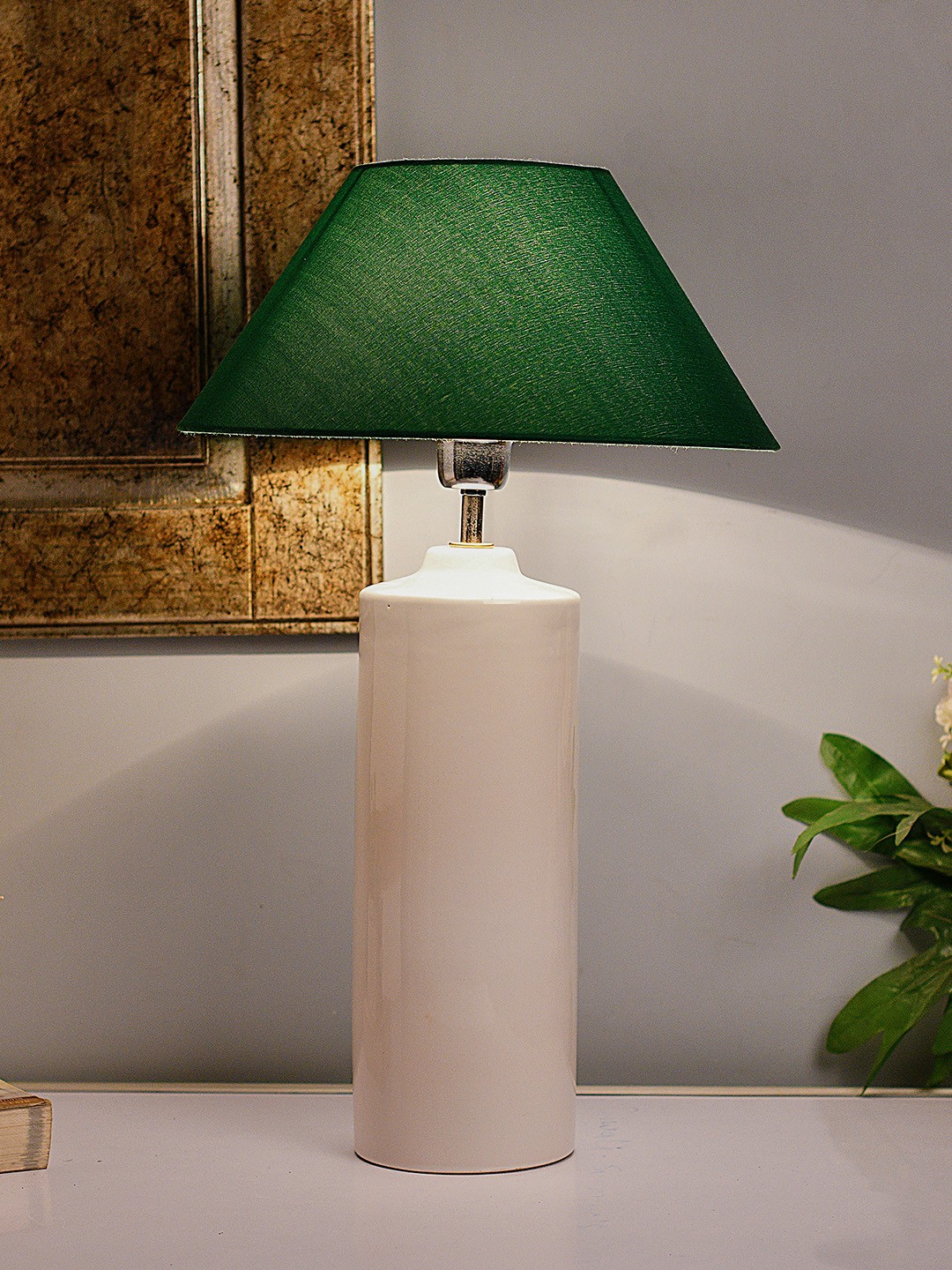 

Homesake White & Green Solid Handcrafted Bedside Standard Table Lamp