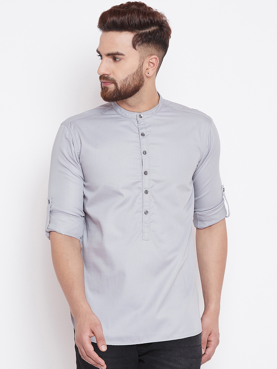 

even Men Grey Solid Straight Kurta