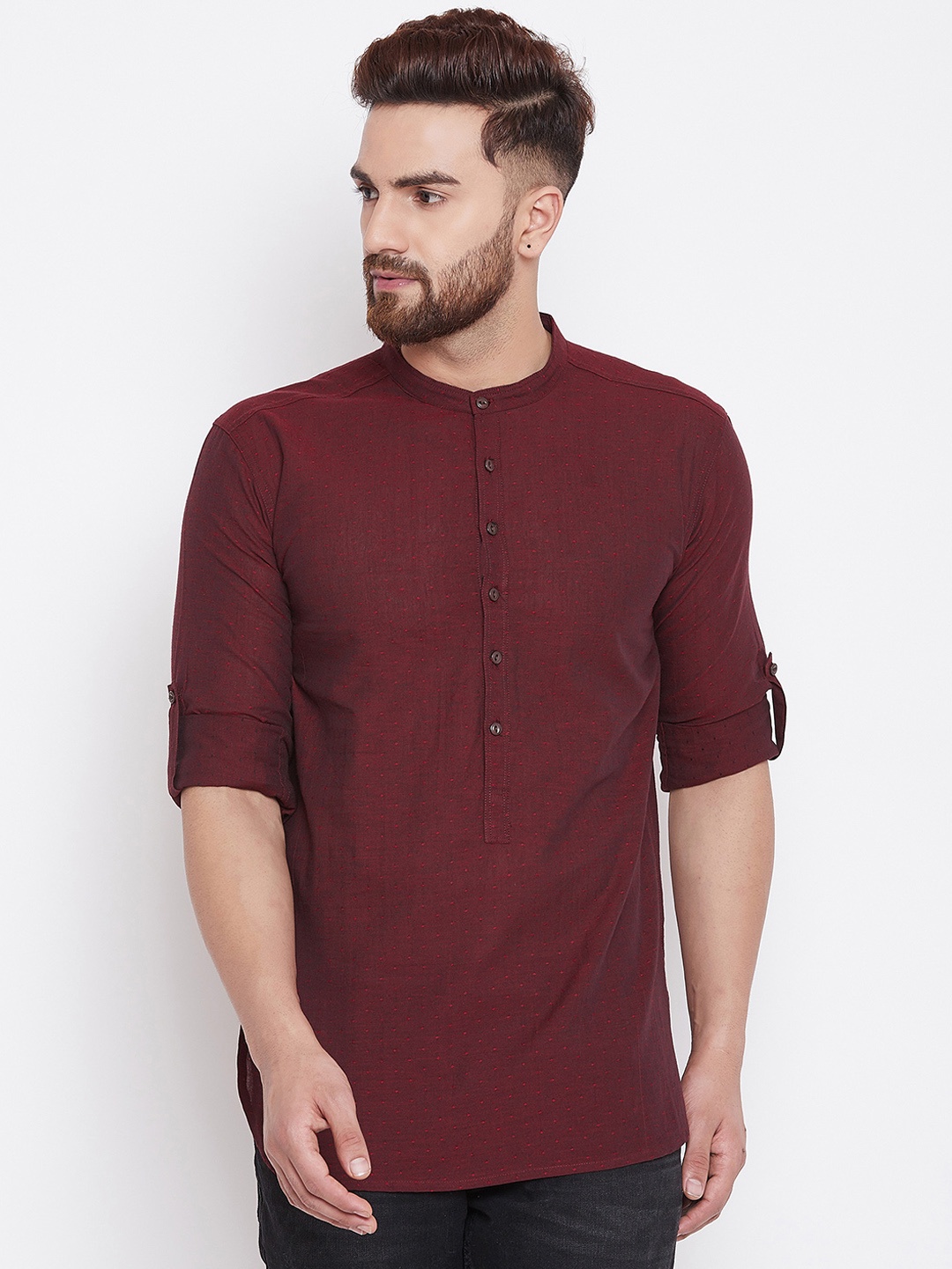 

even Men Maroon Woven Design Straight Kurta