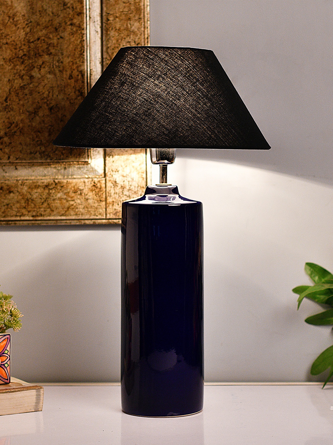 

Homesake Blue & Black Colourblocked Bedside Standard Table Lamp with Shade