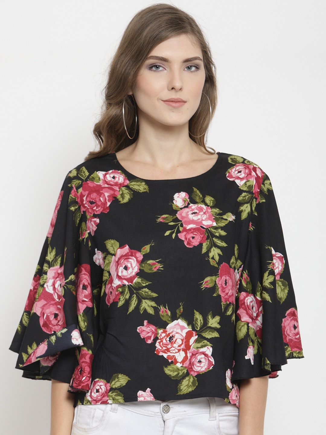 

Purple State Women Black Printed High-Low Top