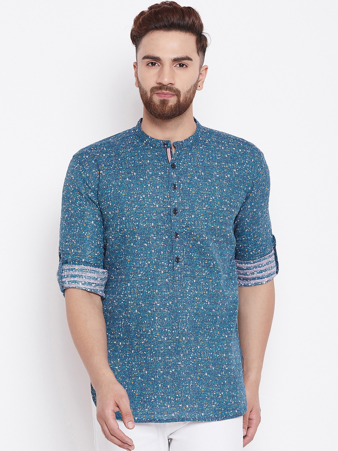 

even Men Blue Printed Straight Kurta