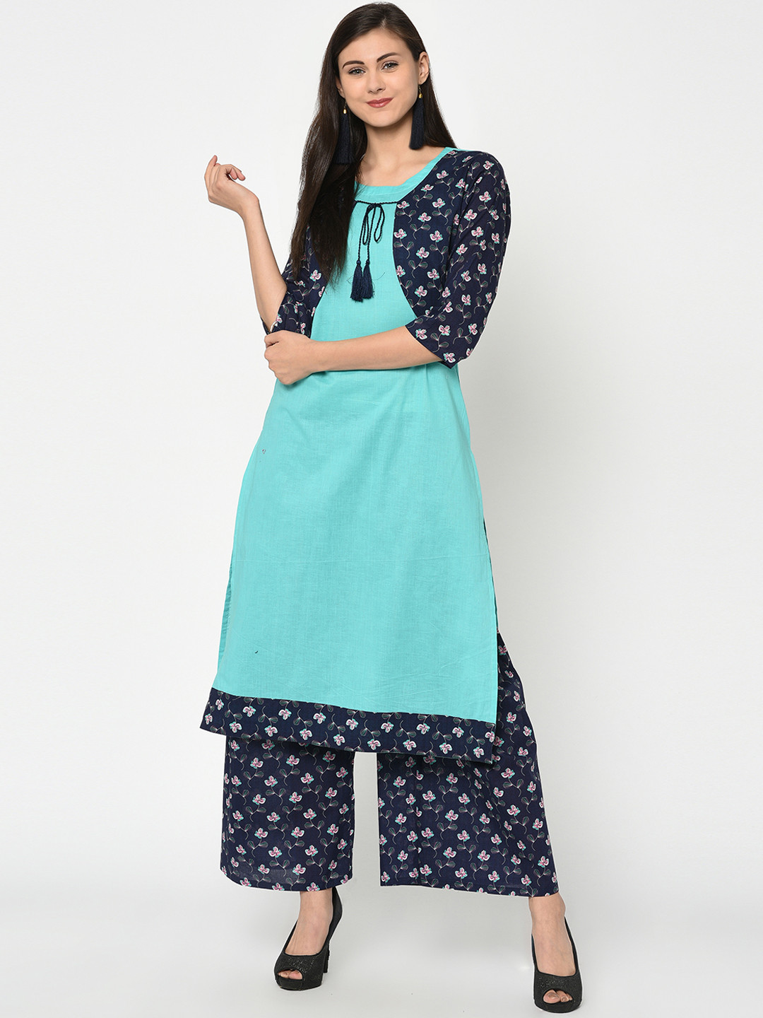 

ZIYAA Women Blue Printed Straight Kurta