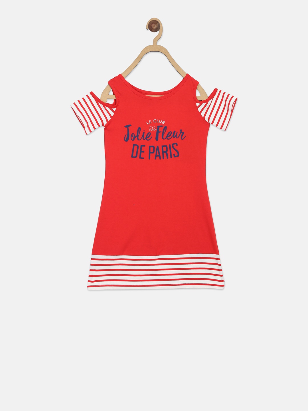 

ELLE Girls Red Printed Cold-Shoulder Sleeves A-Line Dress