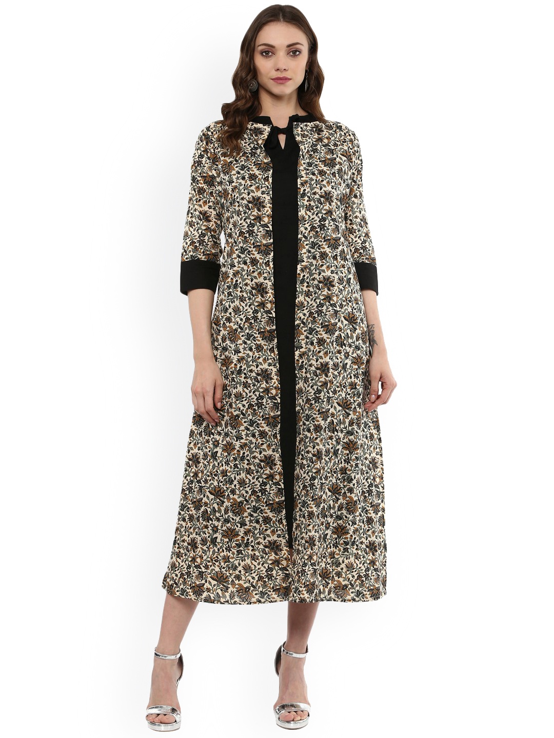 Idalia Beige Printed Open Front Shrug