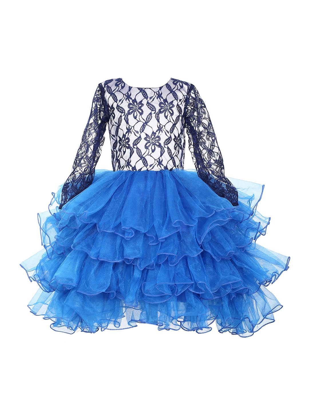 

Samsara Couture Girls Blue Self Design Fit and Flare Dress