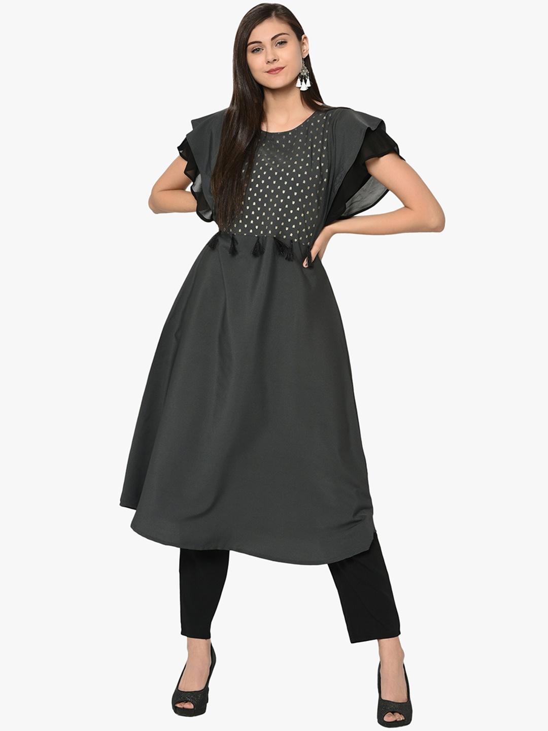 

ZIYAA Women Grey Printed Kurti with Trousers