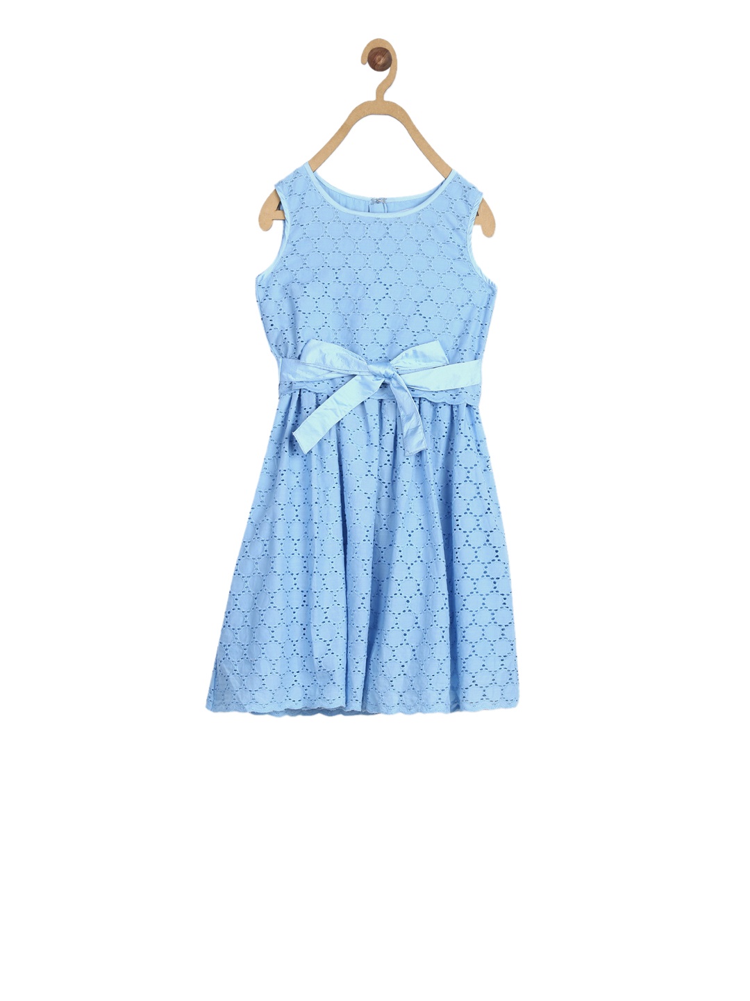 ELLE Girls Blue Self Design Fit and Flare Dress