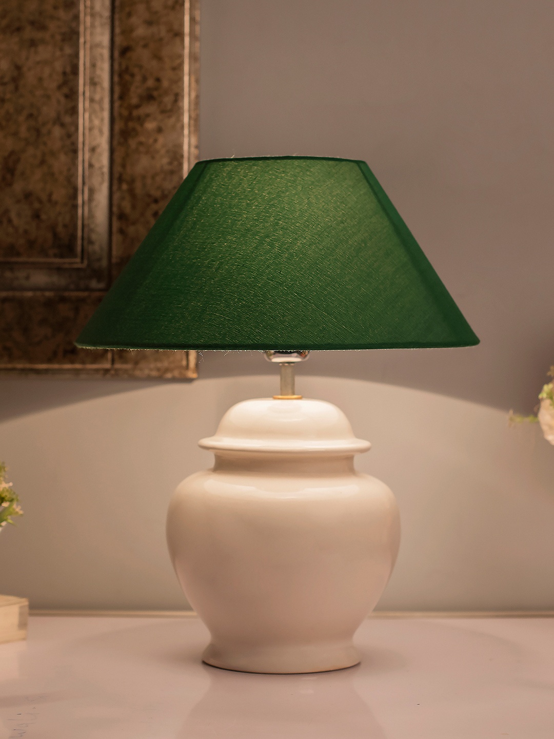 Homesake White Solid Handcrafted Bedside Standard Table Lamp with Shade