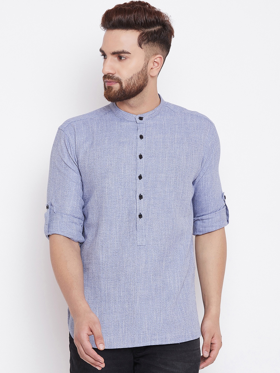 

even Men Blue Woven Design Straight Kurta