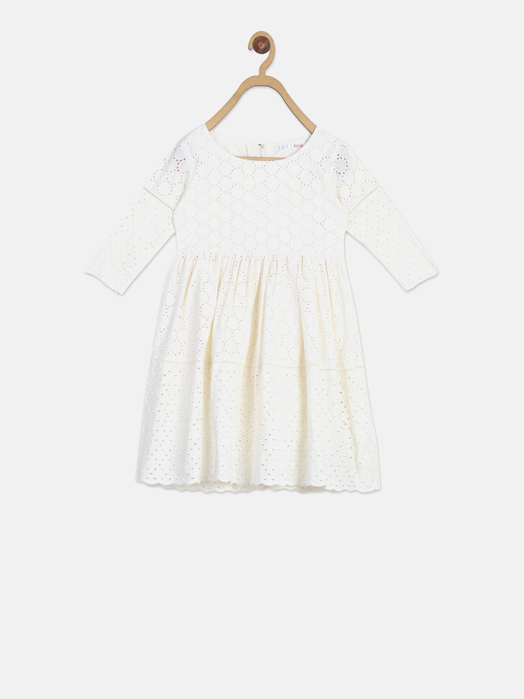 

ELLE Girls Off-White Self Design Fit and Flare Dress